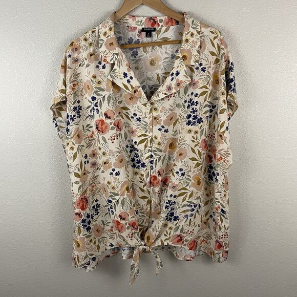 Torrid Womens Plus Size 2X Challis Tie Front Dolman Top - Picture 3 of 7